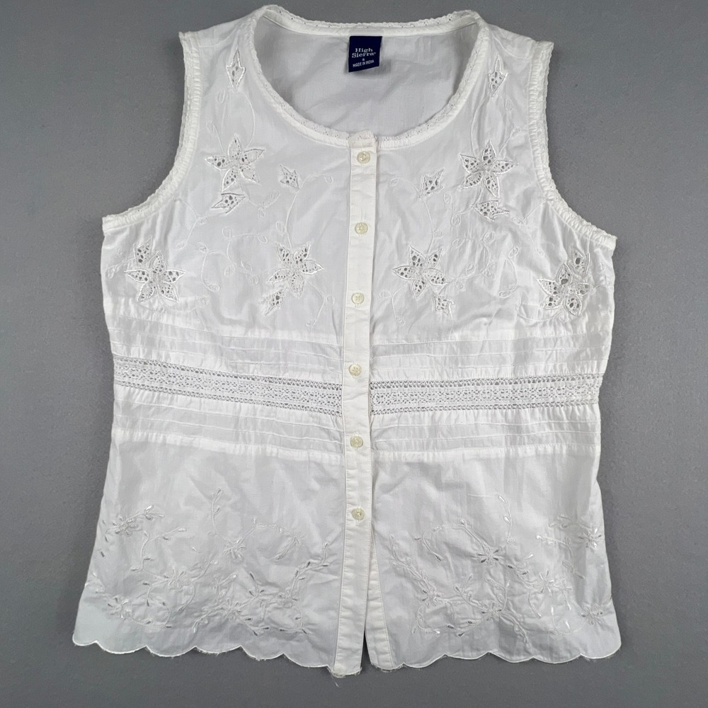 High Sierra Sleeveless Top Small White Cottagecore 100% Cotton Lace Boho VTG